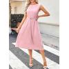 image:imageDokotoo Womens Summer Dresses 2026 Sleeveless Crewneck Gold Buckle Tie Belt Back Slit Casual Elegant Midi DressPink