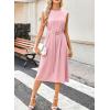 image:imageDokotoo Womens Summer Dresses 2026 Sleeveless Crewneck Gold Buckle Tie Belt Back Slit Casual Elegant Midi DressPink