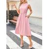image:imageDokotoo Womens Summer Dresses 2026 Sleeveless Crewneck Gold Buckle Tie Belt Back Slit Casual Elegant Midi DressPink