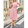image:imageDokotoo Womens Summer Dresses 2026 Sleeveless Crewneck Gold Buckle Tie Belt Back Slit Casual Elegant Midi DressPink