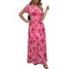 image:imageDokotoo Womens Summer Floral Print High Waist Mesh Maxi Dresses Flowy Slit Elegant Casual Boho DressPink