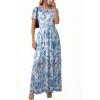image:imageDokotoo Womens Summer Floral Print High Waist Mesh Maxi Dresses Flowy Slit Elegant Casual Boho DressSky Blue