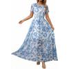 image:imageDokotoo Womens Summer Floral Print High Waist Mesh Maxi Dresses Flowy Slit Elegant Casual Boho DressSky Blue