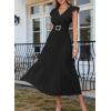 image:imageDokotoo Womens Summer Maxi Dress VNeck Cap Sleeve Ruched Empire Waist Cocktail Dress Wedding Guest DressesBlack