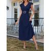 image:imageDokotoo Womens Summer Maxi Dress VNeck Cap Sleeve Ruched Empire Waist Cocktail Dress Wedding Guest DressesNavy Blue