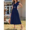 image:imageDokotoo Womens Summer Maxi Dress VNeck Cap Sleeve Ruched Empire Waist Cocktail Dress Wedding Guest DressesNavy Blue