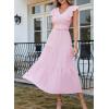 image:imageDokotoo Womens Summer Maxi Dress VNeck Cap Sleeve Ruched Empire Waist Cocktail Dress Wedding Guest DressesPink
