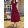 image:imageDokotoo Womens Summer Maxi Dress VNeck Cap Sleeve Ruched Empire Waist Cocktail Dress Wedding Guest DressesWine Red