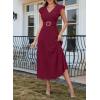 image:imageDokotoo Womens Summer Maxi Dress VNeck Cap Sleeve Ruched Empire Waist Cocktail Dress Wedding Guest DressesWine Red