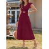 image:imageDokotoo Womens Summer Maxi Dress VNeck Cap Sleeve Ruched Empire Waist Cocktail Dress Wedding Guest DressesWine Red