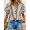 image:imageDokotoo Womens Summer Short Batwing Sleeve Button Shirts Business Casual Striped Color Block V Neck Lightweight Tops BlousesApricot