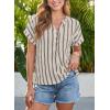 image:imageDokotoo Womens Summer Short Batwing Sleeve Button Shirts Business Casual Striped Color Block V Neck Lightweight Tops BlousesApricot