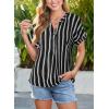 image:imageDokotoo Womens Summer Short Batwing Sleeve Button Shirts Business Casual Striped Color Block V Neck Lightweight Tops BlousesBlack