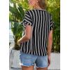 image:imageDokotoo Womens Summer Short Batwing Sleeve Button Shirts Business Casual Striped Color Block V Neck Lightweight Tops BlousesBlack