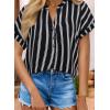 image:imageDokotoo Womens Summer Short Batwing Sleeve Button Shirts Business Casual Striped Color Block V Neck Lightweight Tops BlousesBlack