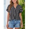 image:imageDokotoo Womens Summer Short Batwing Sleeve Button Shirts Business Casual Striped Color Block V Neck Lightweight Tops BlousesBlack