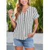 image:imageDokotoo Womens Summer Short Batwing Sleeve Button Shirts Business Casual Striped Color Block V Neck Lightweight Tops BlousesBlue