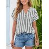 image:imageDokotoo Womens Summer Short Batwing Sleeve Button Shirts Business Casual Striped Color Block V Neck Lightweight Tops BlousesBlue