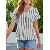 image:imageDokotoo Womens Summer Short Batwing Sleeve Button Shirts Business Casual Striped Color Block V Neck Lightweight Tops BlousesBlue