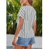 image:imageDokotoo Womens Summer Short Batwing Sleeve Button Shirts Business Casual Striped Color Block V Neck Lightweight Tops BlousesBlue