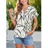 image:imageDokotoo Womens Summer Short Batwing Sleeve Button Shirts Business Casual Striped Color Block V Neck Lightweight Tops BlousesFloral White
