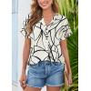 image:imageDokotoo Womens Summer Short Batwing Sleeve Button Shirts Business Casual Striped Color Block V Neck Lightweight Tops BlousesFloral White