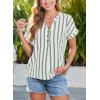 image:imageDokotoo Womens Summer Short Batwing Sleeve Button Shirts Business Casual Striped Color Block V Neck Lightweight Tops BlousesGreen