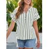 image:imageDokotoo Womens Summer Short Batwing Sleeve Button Shirts Business Casual Striped Color Block V Neck Lightweight Tops BlousesGreen