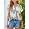 image:imageDokotoo Womens Summer Short Batwing Sleeve Button Shirts Business Casual Striped Color Block V Neck Lightweight Tops BlousesGreen
