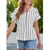 image:imageDokotoo Womens Summer Short Batwing Sleeve Button Shirts Business Casual Striped Color Block V Neck Lightweight Tops BlousesWhite