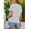 image:imageDokotoo Womens Summer Short Batwing Sleeve Button Shirts Business Casual Striped Color Block V Neck Lightweight Tops BlousesWhite