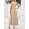 image:imageDokotoo Womens Summer Sleeveless Maxi Dress 2026 Casual Crewneck Twist Knot Stretch a Line Cocktail Dress with PocketParchment