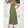 image:imageDokotoo Womens Summer Sleeveless Maxi Dress 2026 Casual Crewneck Twist Knot Stretch a Line Cocktail Dress with PocketVineyard Green
