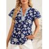 image:imageDokotoo Womens Summer Tops 2026 Boho Floral Ruffle Short Sleeve V Neck Dressy Casual Loose Blouses ShirtsFloral Blue