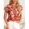 image:imageDokotoo Womens Summer Tops 2026 Boho Floral Ruffle Short Sleeve V Neck Dressy Casual Loose Blouses ShirtsFloral Red