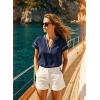 image:imageDokotoo Womens Summer Tops 2026 Boho Floral Ruffle Short Sleeve V Neck Dressy Casual Loose Blouses ShirtsSolid Blue