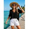image:imageDokotoo Womens Summer Tops 2026 Boho Short Sleeve V Neck Lace Embroidered Tie Front Casual Loose Blouses ShirtsBlack
