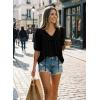 image:imageDokotoo Womens Summer Tops 2026 Boho Short Sleeve V Neck Lace Embroidered Tie Front Casual Loose Blouses ShirtsBlack