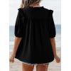 image:imageDokotoo Womens Summer Tops 2026 Boho Short Sleeve V Neck Lace Embroidered Tie Front Casual Loose Blouses ShirtsBlack
