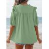 image:imageDokotoo Womens Summer Tops 2026 Boho Short Sleeve V Neck Lace Embroidered Tie Front Casual Loose Blouses ShirtsGreen