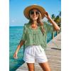 image:imageDokotoo Womens Summer Tops 2026 Boho Short Sleeve V Neck Lace Embroidered Tie Front Casual Loose Blouses ShirtsGreen