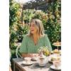 image:imageDokotoo Womens Summer Tops 2026 Boho Short Sleeve V Neck Lace Embroidered Tie Front Casual Loose Blouses ShirtsGreen