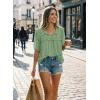 image:imageDokotoo Womens Summer Tops 2026 Boho Short Sleeve V Neck Lace Embroidered Tie Front Casual Loose Blouses ShirtsGreen