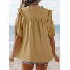 image:imageDokotoo Womens Summer Tops 2026 Boho Short Sleeve V Neck Lace Embroidered Tie Front Casual Loose Blouses ShirtsKhaki