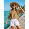 image:imageDokotoo Womens Summer Tops 2026 Boho Short Sleeve V Neck Lace Embroidered Tie Front Casual Loose Blouses ShirtsKhaki