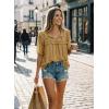 image:imageDokotoo Womens Summer Tops 2026 Boho Short Sleeve V Neck Lace Embroidered Tie Front Casual Loose Blouses ShirtsKhaki