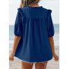 image:imageDokotoo Womens Summer Tops 2026 Boho Short Sleeve V Neck Lace Embroidered Tie Front Casual Loose Blouses ShirtsNavy Blue