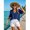 image:imageDokotoo Womens Summer Tops 2026 Boho Short Sleeve V Neck Lace Embroidered Tie Front Casual Loose Blouses ShirtsNavy Blue