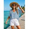 image:imageDokotoo Womens Summer Tops 2026 Boho Short Sleeve V Neck Lace Embroidered Tie Front Casual Loose Blouses ShirtsSky Blue