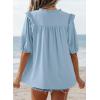 image:imageDokotoo Womens Summer Tops 2026 Boho Short Sleeve V Neck Lace Embroidered Tie Front Casual Loose Blouses ShirtsSky Blue